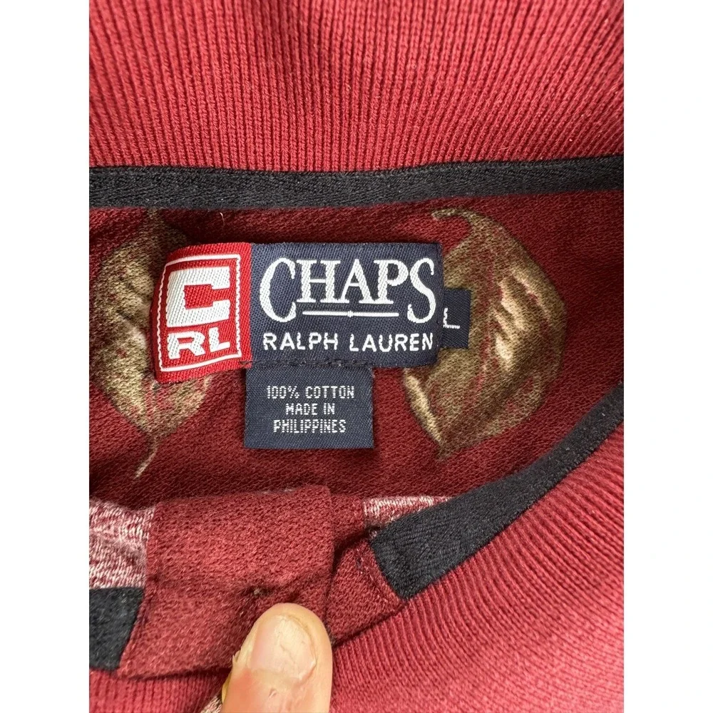 90's Chaps Ralph Lauren Leaf Pattern Polo Long Sleeve Shirt Mens Size L Burgundy